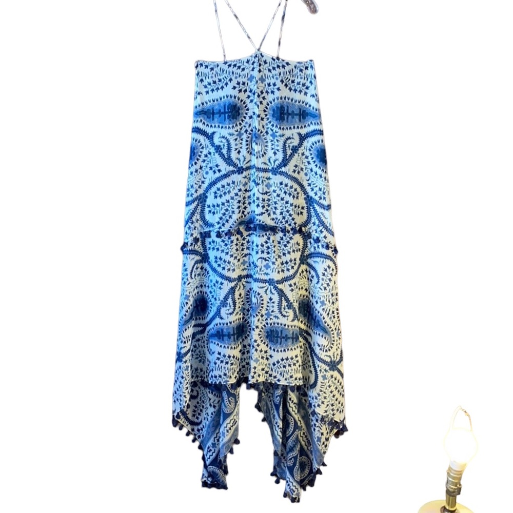 Lovestitch Boho Moroccan Blue & White Maxi Pockets Dress